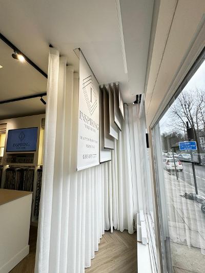 Window display of motorised curtains and blinds, Inspiring Your Home, Highgate, North London