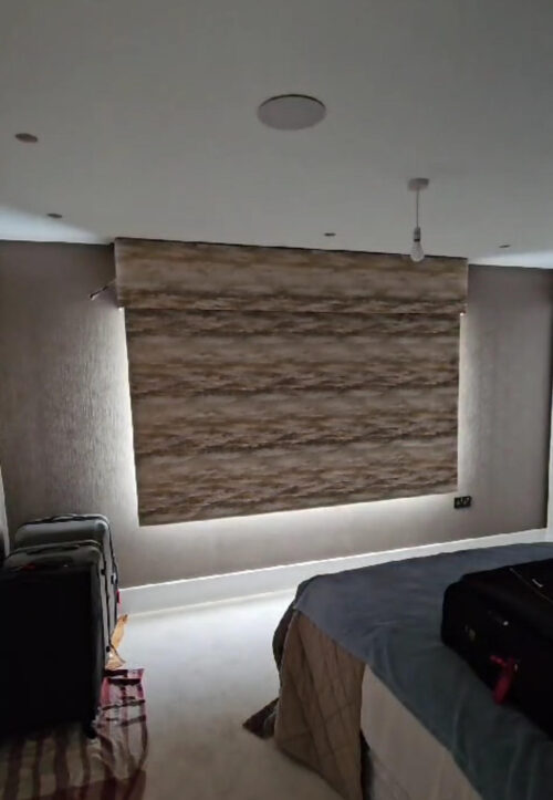 Blackout Roman Blind showing the Lightwash at the edges