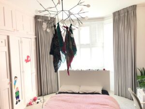 Twin Pleat Curtains with Ceiling Mounted Rail for Blackout in Bedroom