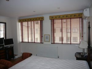 Cherry Wood Venetian Blinds with Tapes and Pelmets