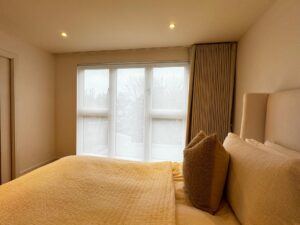 Elegant Bedroom Curtain with Practical Sheer Privacy Blind fitted in London