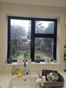 Kitchen window in Herts before fitting electric motorised roller blind and Decorquip Capital Fascia